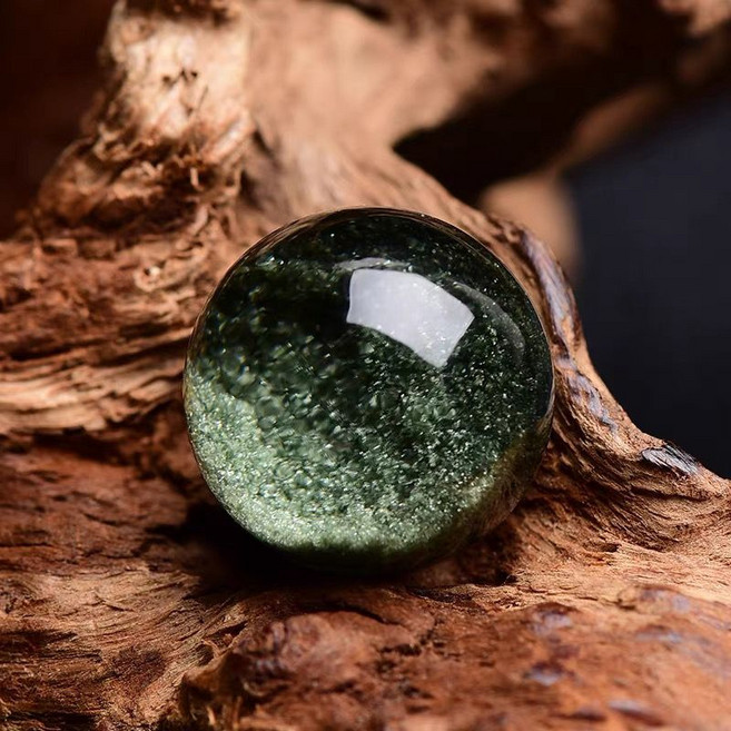 綠幽靈水晶散珠 DIY手鏈配珠, 1個, 附針線+消磁石聚寶盆綠幽靈10mm/1顆
