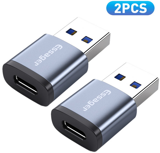 Essager USB A타입 to C타입 OTG 변환 젠더 C타입 to USB 젠더 스트랩 포함 2개입, C타입 to USB-A, 그레이, 2개