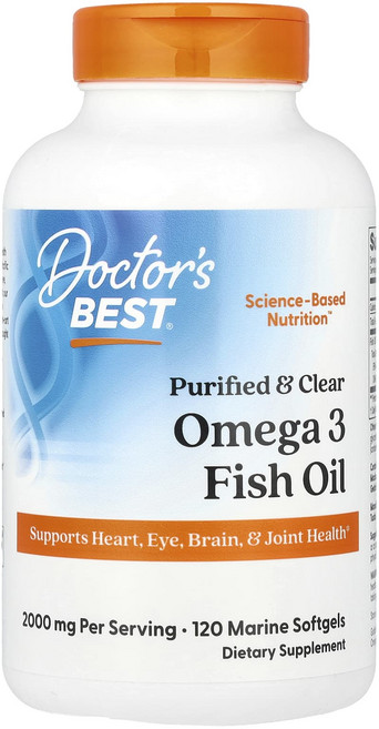 Doctor's Best 퓨러파이드 & 클리어 오메가3 피쉬 오일 2000mg 마린 소프트젤 120정(소프트젤당 1000mg), DoctorsBest퓨러파이드클리어오메가3피쉬오일200, 1개, 120정