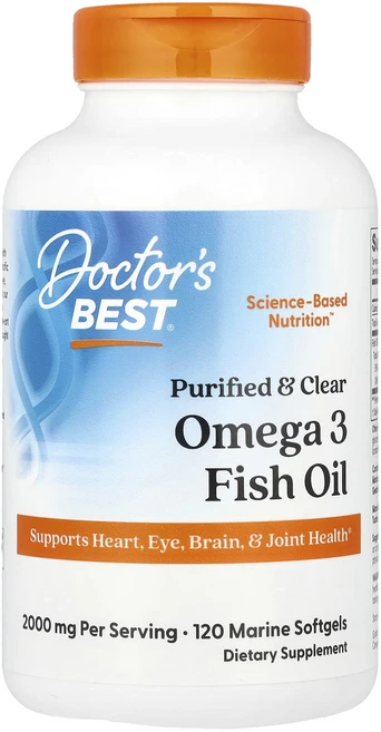 Doctor's Best 퓨러파이드 & 클리어 오메가3 피쉬 오일 2000mg 마린 소프트젤 120정(소프트젤당 1000mg), DoctorsBest퓨러파이드클리어오메가3피쉬오일200, 1개, 120정 - 쿠팡