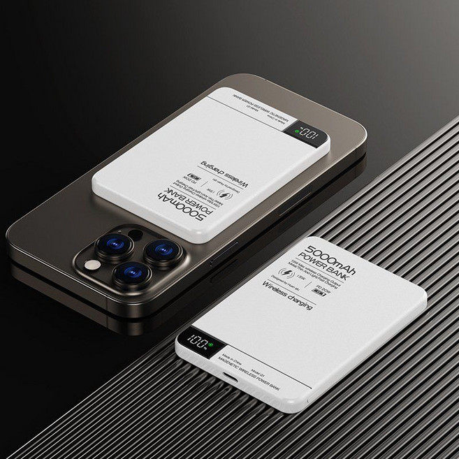 샤오미 초슬림 디지털 마그네틱 무선 보조배터리형 5000mAh, 01 CHINA, 5000mAh White