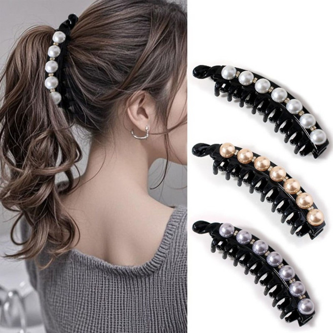 ZMBIRD 진주볼 포인트 빗살 대형 바나나핀 포니테일 헤어핀 3종세트 H4728