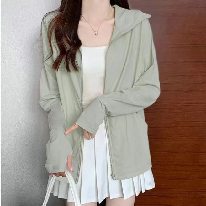 CITYLINK 防曬衣 UPF50+ 冰絲薄款連帽外套, 1個, 豆綠色#【CLNK品牌推薦-UPF50+】L 【建議110-125斤】
