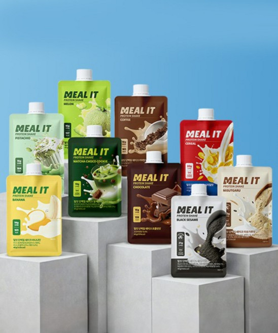 MEAL IT 식단관리 단백질 쉐이크 포켓형 7개입 세트 (말차초코쿠키맛 시리얼맛 피스타치오맛 멜론맛 초코맛 커피맛 바나나맛), 멜론맛 7개입, 바나나맛 1개