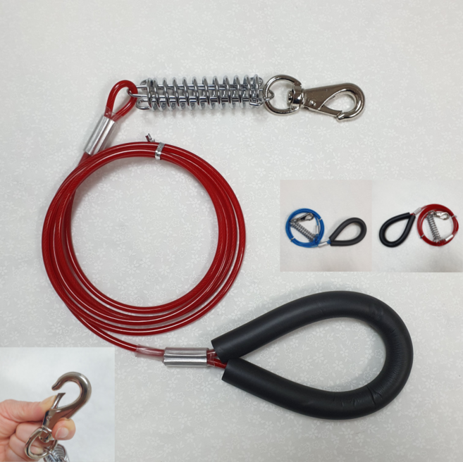 (왕튼튼 충격흡수) 중대형견 와이어 산책줄 리드줄 2M 3M 50cm(숏리드줄), 1개, 레드