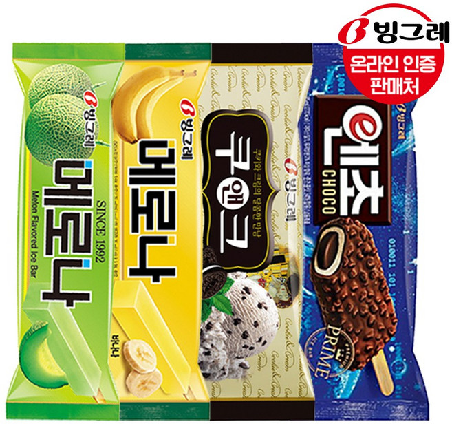 빙그레 메로나 오리지널 10개+메로나 바나나10개+쿠앤크바10개+엔초10개, 단품, 75ml