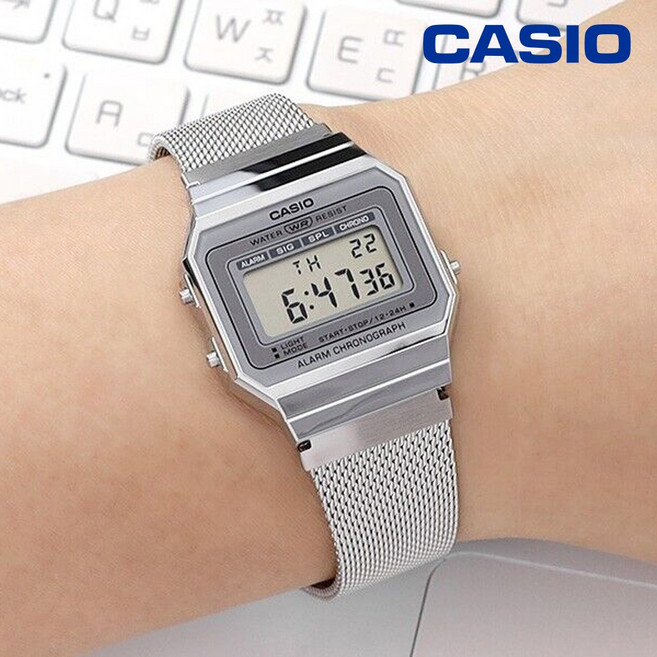 백화점AS 카시오 A-700WM-7ADF 빈티지 레트로 학생 커플 남여공용 메탈 전자시계 사각 지코스모