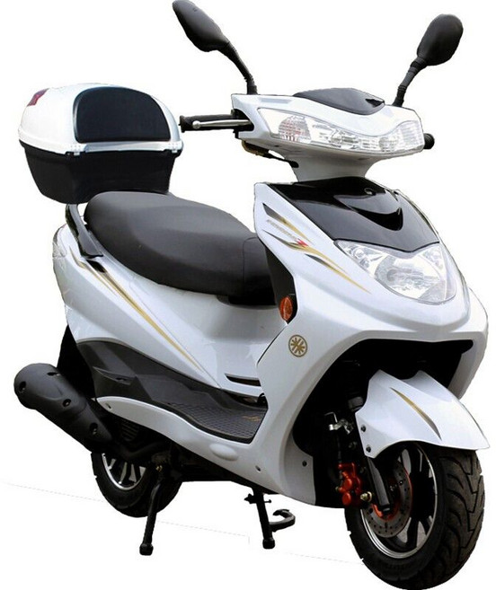 스쿠터 125cc 오토바이 가솔린 성인 안장 바퀴 핸들 기동력 휠 출퇴근 배달 클래식, D. 화이트 포인트 블랙+트렁크