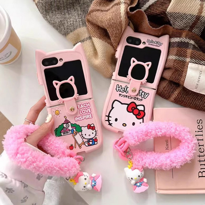 갤럭시 Z플립6 Z플립5 Z플립4 뽀글이 스트랩 핑거링 캐릭터 키링 고양이귀 범퍼 제트플립 6 5 4 3 케이스