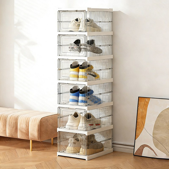 아홈 틈새 좁은 폴딩 접이식 투명 신발 보관함 수납장 신발장 정리대, 6단