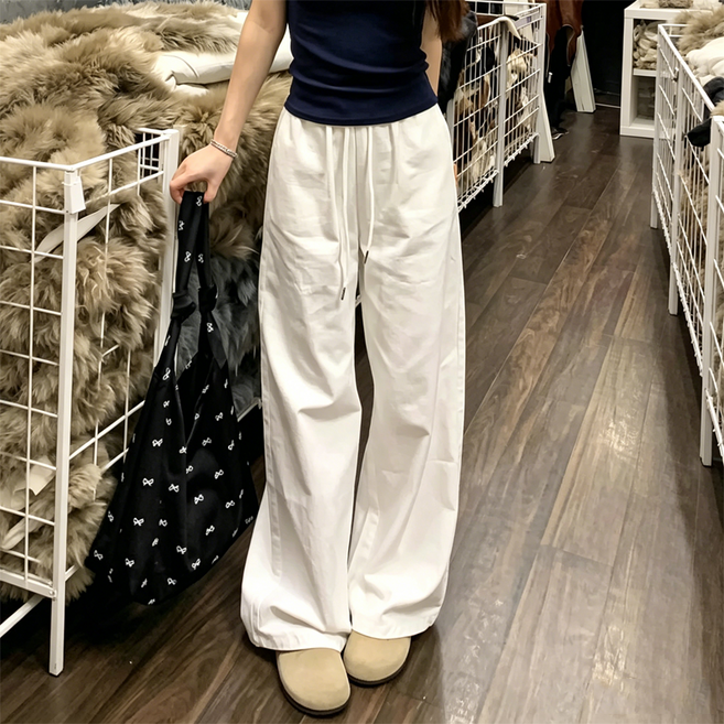 FIRSGIRL 여성 와이드팬츠 밴딩 스트링 루즈핏 롱팬츠 데일리 바지