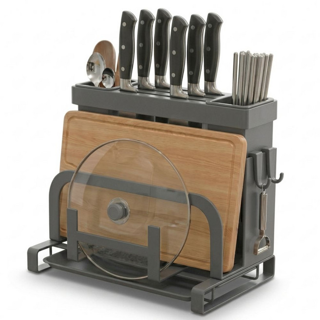 필인어스 올인원 물빠짐 수저통 칼꽂이, 1개, 다크그레이