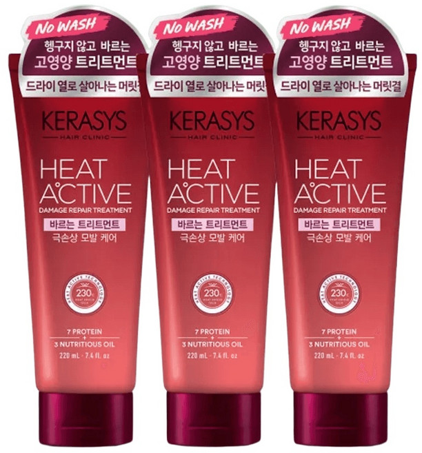 애경케라시스 바르는 트리트먼트 히트액티브 극손상 220m x3개, 3개, 220ml