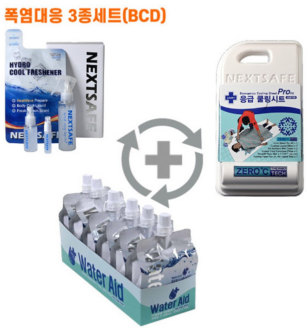 [CT3BCD]쿨템3종 쿨프레쉬너 워터에이드 시트프로 넥스트세이프 폭염응급키트 무더위쉼터 온열질환 대량 판촉 홍보 건설 현장 주민 복지 트래킹 산악 도로 공사 학교 기관 협회, 1세트