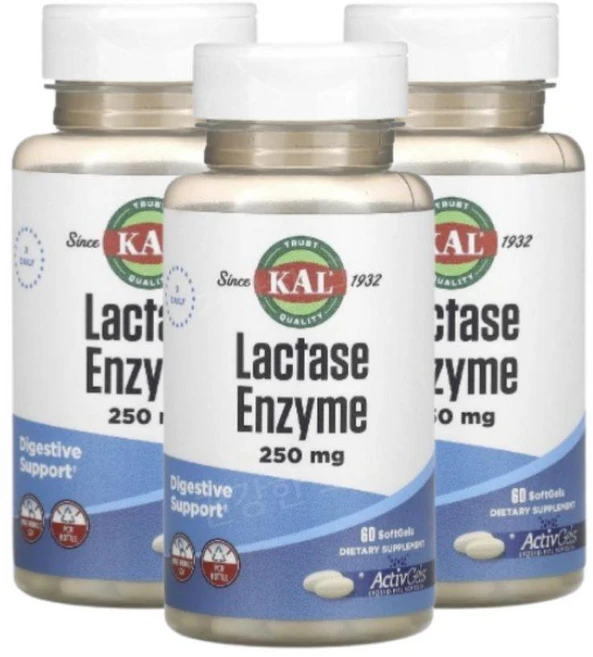 KAL 락타아제 효소 250mg 60소프트젤(소프트젤 당 125mg) x 3, 60정 - 쿠팡