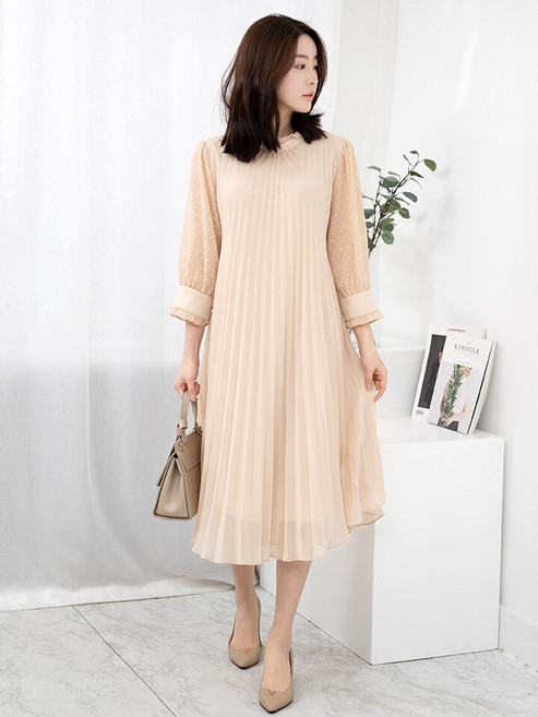 모슬린 엄마옷 레이스 플리츠 쉬폰 원피스 613FGH282 마담/중년여성/빅사이즈/50대/60대