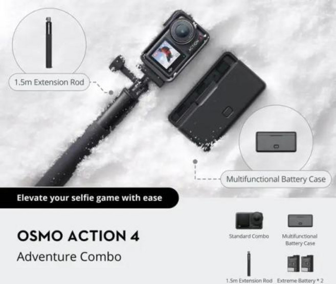 DJI Osmo 액션 4 어드벤처 콤보 방수 액션 카메라 1/1.3 인치 센서 포함 10 비트 및 D-통나무 M 컬러 퍼포먼스 4K 120fps, 5) Adventure Combo - No Card, 1개