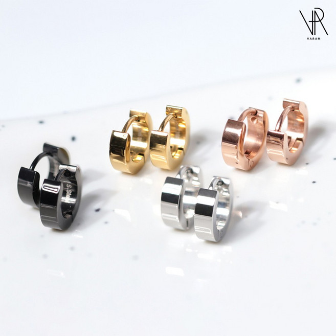 VARAM [한쌍] 써지컬316L스틸 플랫 미니 10mm링 원터치귀걸이