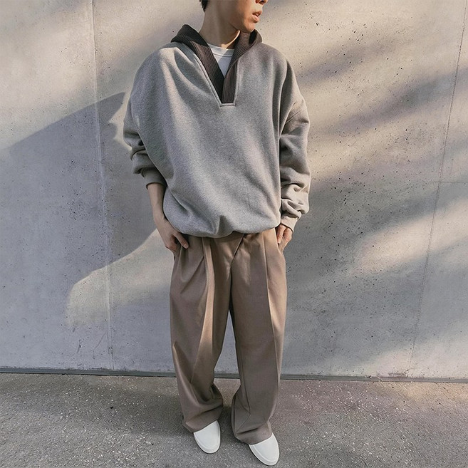 남성 니트 배색 디자인 낙숄 후드티 봄가을