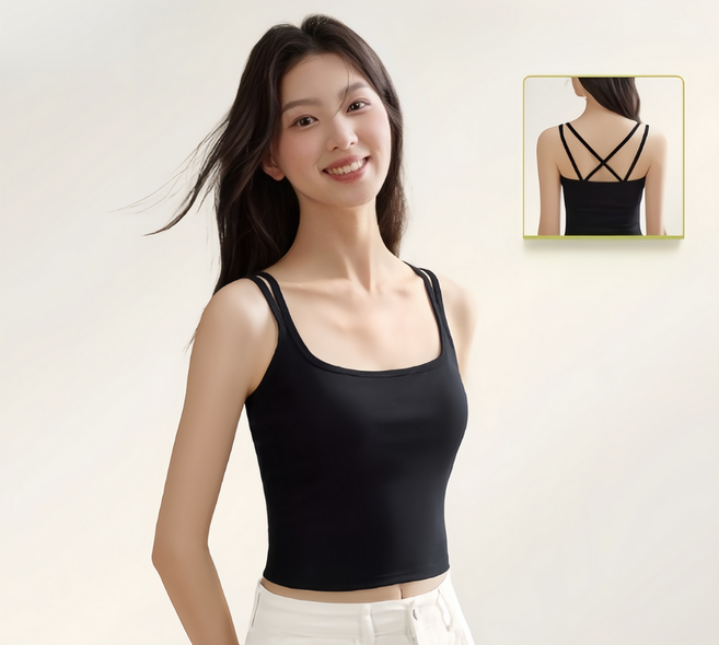 앨오앤지 데일리 슬림핏 듀얼 X라인 어깨끈 캡내장 나시