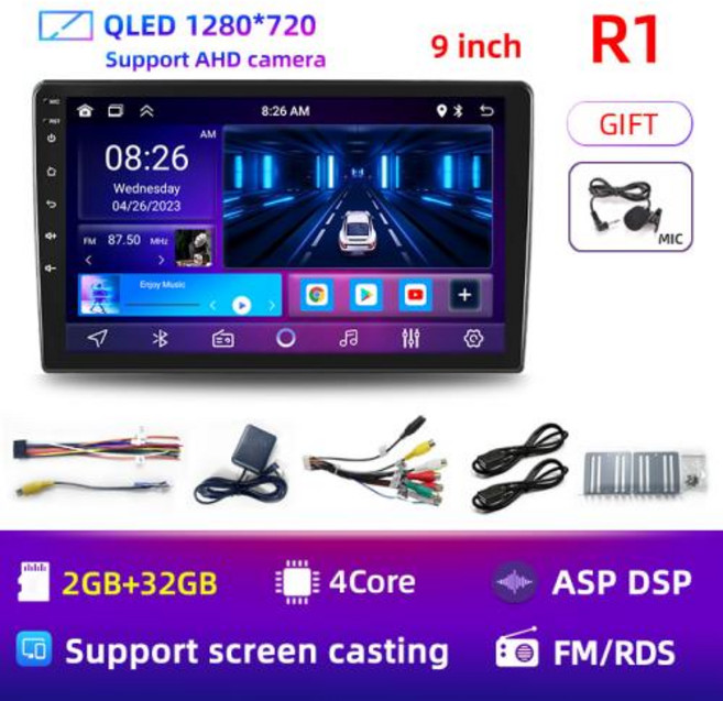 카플레이 모니터 7910 2 Din Android12 자동 자동차 라디오 멀티미디어 비디오 범용 스테레오 Carplay gps For Volkswagen Nissan Hyundai, 9 R1 2G 32G MIC