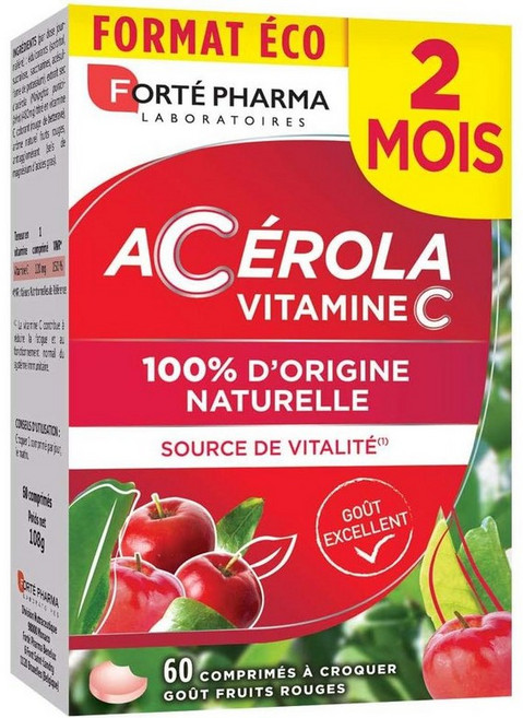 프랑스 포르테 파마 Forte Pharma Acerola 아세로라 내추럴 비타민C 츄어블, 5개, 60정