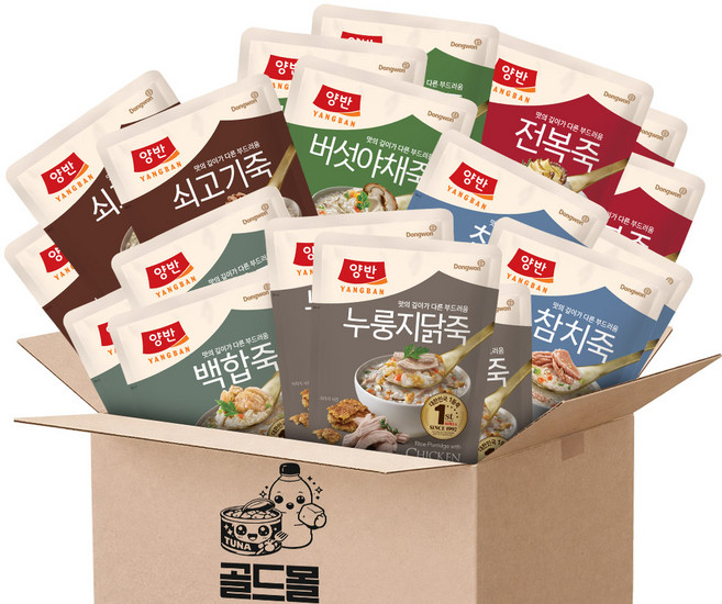 동원 양반 파우치죽 6종모음 (전복3+쇠고기3+야채3+백합3+참치3+누룽지닭죽3), 18개, 420g