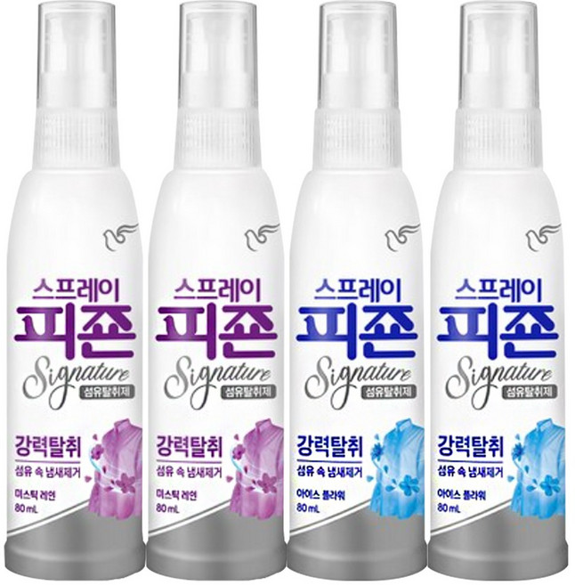 피죤 스프레이 미스틱레인 80ml 2개 + 아이스플라워 80ml 2개 / 시그니처 섬유탈취제, 1개