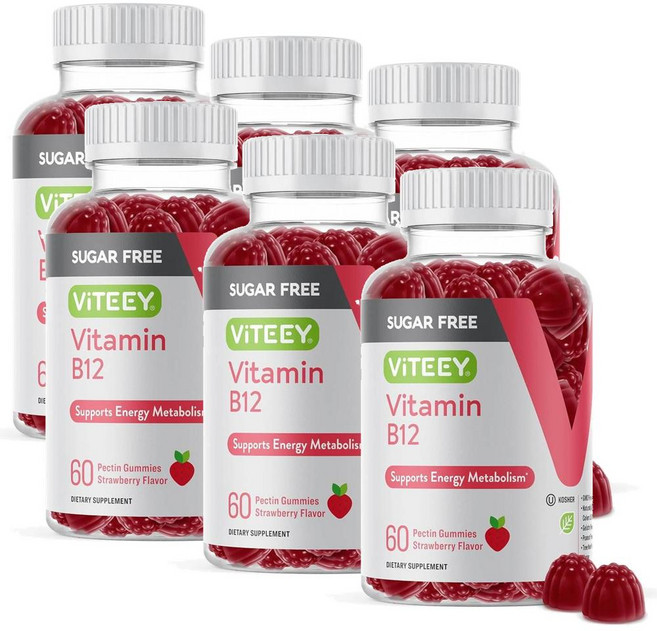 바이티 비타민 B12 1000mcg 구미 딸기맛 Viteey Vitamin B12, 60정, 6개