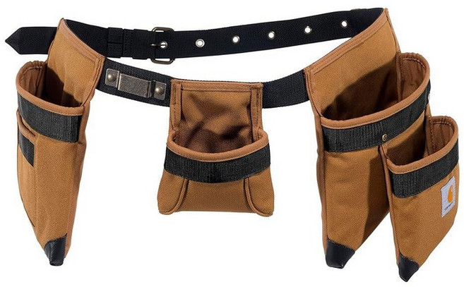 Carhartt 패딩 처리된 공구 벨트 및 패스너 보관 포켓이 있는 견고한 포켓 7개 브라운
