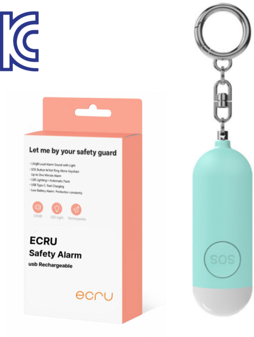 에크루 호신용 경보기 KC인증 획득 C타입 충전 강력한 130데시벨., 1개, 민트 130데시벨