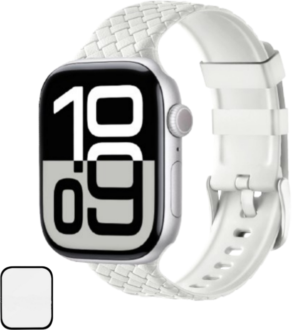 NUBASE 애플워치 호환 체크 솔로루프 실리콘 스트랩 스포츠밴드, 화이트, 1개