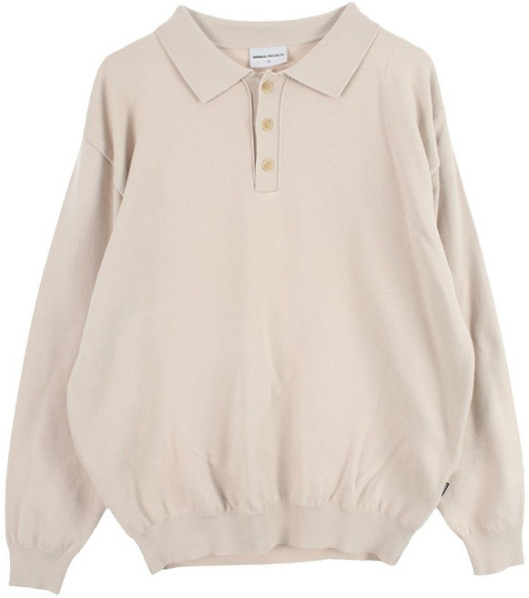 미니멀프로젝트 (MEN - M) 아크릴 폴리 반버튼 카라넥 니트 탑