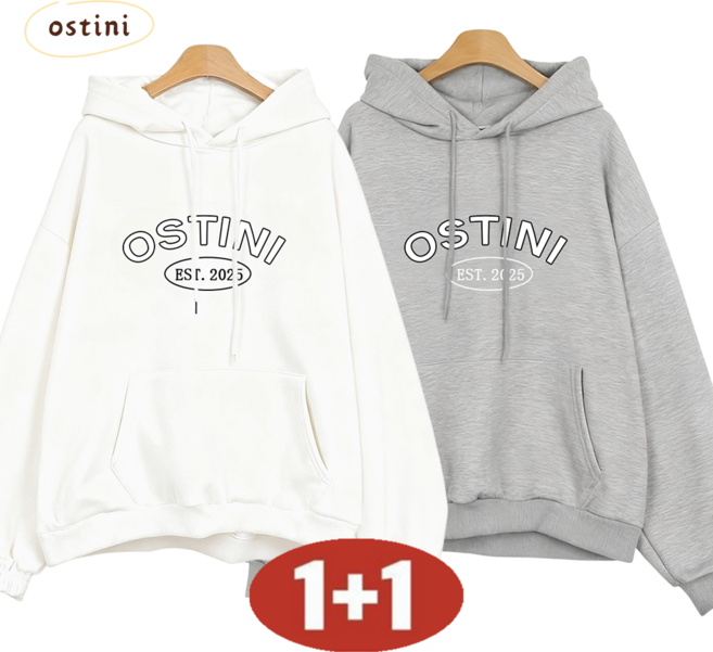 오스틱니 1+1 초특가 95kg까지 빅사이즈 여성용 가을겨울 레터링 프린트 단색 무지 간팔 후드티 데일리 외출 간절기용