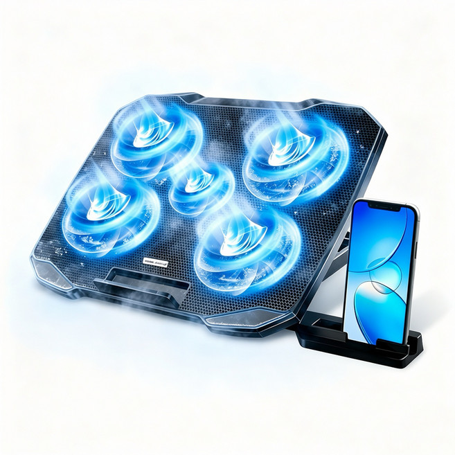 COOLCOLD 노트북 쿨링 거치대 기온이 빨리 내려가다 소음이 적습니다 휴대폰 거치대 포함, 1개, 블랙