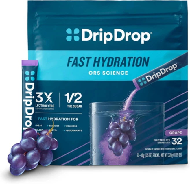 DripDrop Hydration 전해질 분말 패킷 콩코드 포도 32개 드립드롭, 1개, 320g - 쿠팡