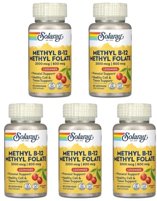 솔라레이 메틸 B12 메틸 엽산 천연 체리, 5개, 60정 - 쿠팡