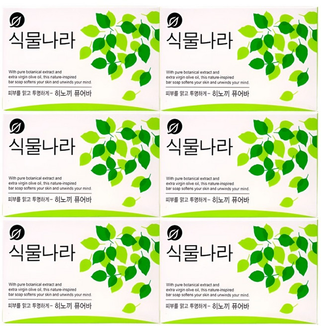 식물나라 히노끼 퓨어바 목욕비누, 90g, 6개입