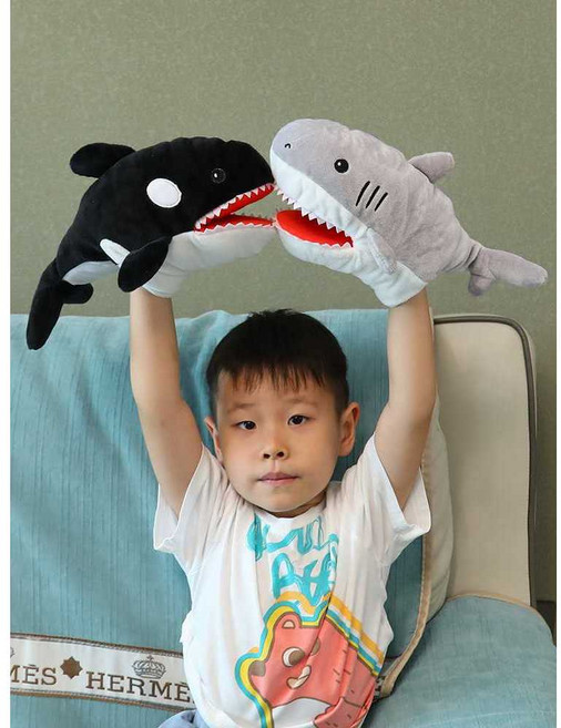 바다동물 장갑 인형 상어 손인형 아기 감각발달 장난감 입움직임 완구, 1개, 푸른고래30cm