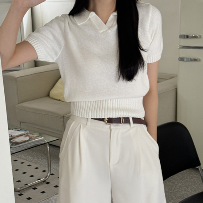 [5color] 트임 카라 스탠다드 시보리 반팔 니트