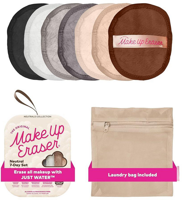 The Original MakeUp Eraser 7일 세트 방수 마스카라 아이라이너 파운데이션 립스틱 자외선 차단제 등을 포함한 물만으로 모든 메이크업을 지울 수 있습, Neutrals