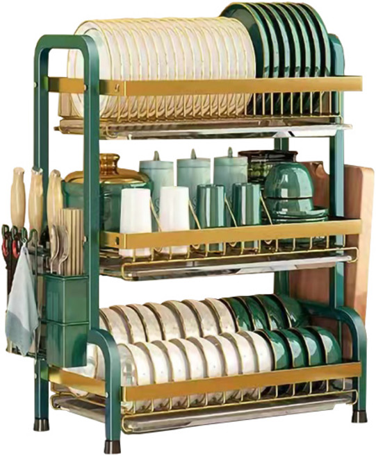 존글로벌 튼튼한 식기건조대 소형, 3단, 그린골드, 1개