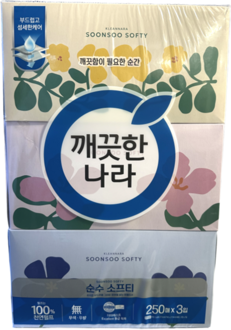 깨끗한나라 순수 소프티 천연펄프 미용티슈 2겹, 250매, 18개