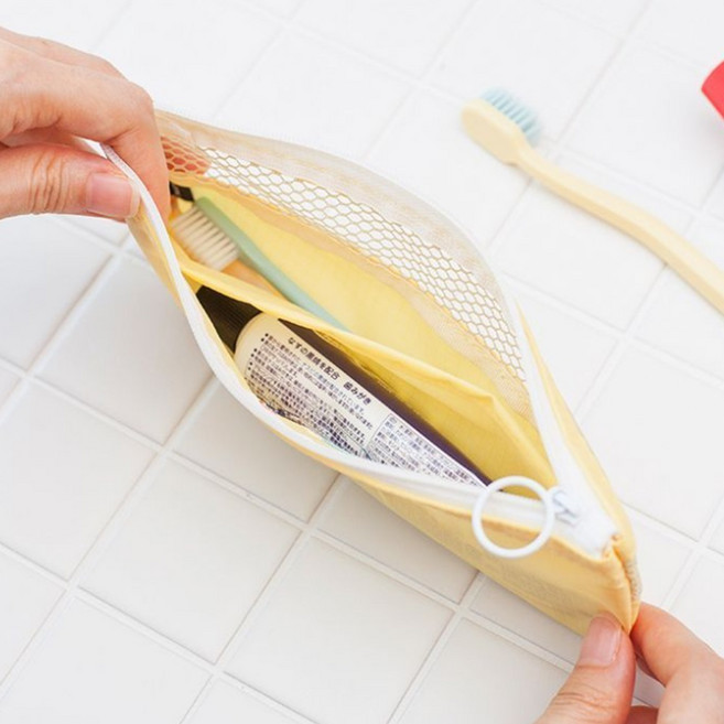 휴대용 메쉬망 2칸 분리보관 지퍼 칫솔케이스 파우치형, 라이트 그레이, 1개