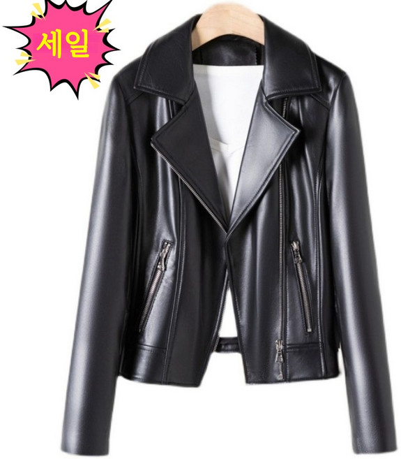 POMTOR 여성용 봄가을 가죽 재킷 슬림핏 방풍 방수 양가죽 라이더자켓