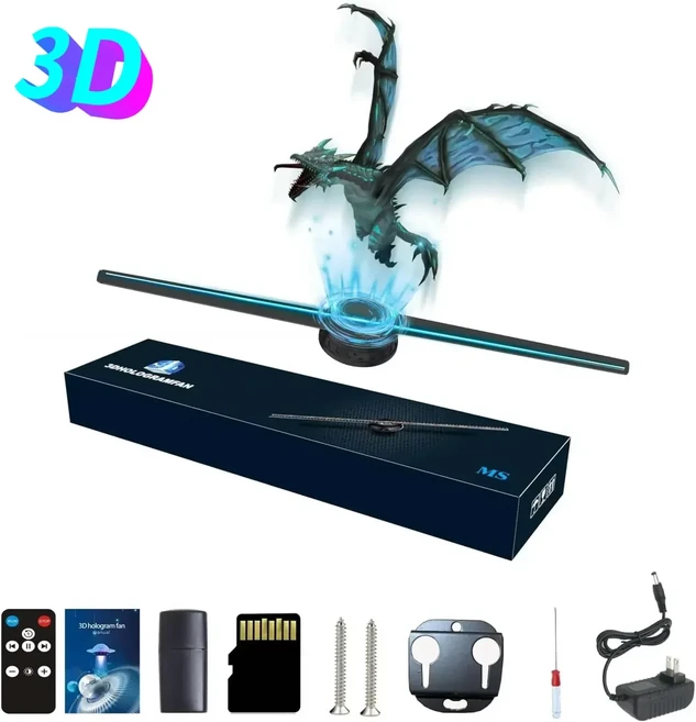 42CM 3D 홀로그램 팬 3D 홀로그램 프로젝터 광고 디스플레이 라이트 HD 홀로그램 프로젝터 상점 바 파티 크, 01 US Plug, 01 3D Hologram Fan