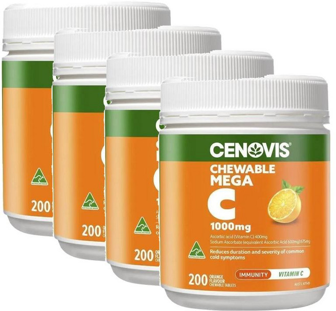세노비스 메가 비타민C 포 이뮨 서포트 1000mg 오렌지맛 츄어블 Cenovis Mega Vitamin C, 4개, 200정