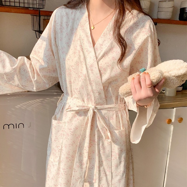 러빙리 목하 순면 샤워 로브가운 플라워 파자마 여성 잠옷 홈웨어