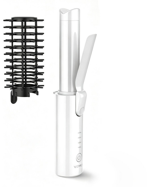 VEMOO 휴대용 무선 고데기 탈부착 빗 브러쉬 32mm 봉고데기 웨이브 헤어 볼륨 S컬 C컬, 화이트, C101-W