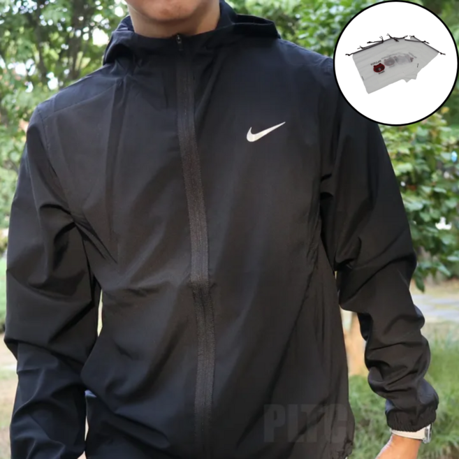 나이키 스우시 바람막이 경량 러닝 운동 NW0821 후디 집업 남성 드라이핏 + 여행용 파우치